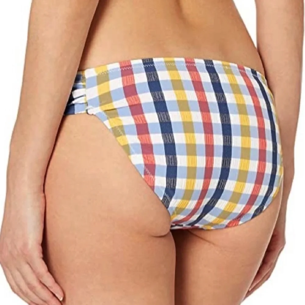 Jessica Simpson gingham plaid Side Shirred Hipster Swim Bottoms sz XL
